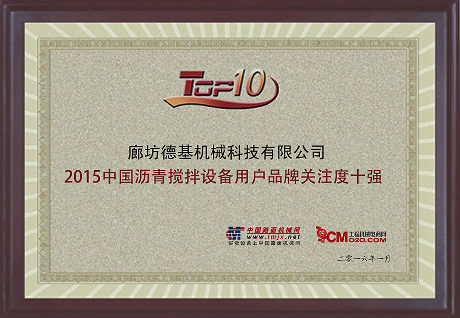 中国沥青搅拌设备用户品牌关注度十强